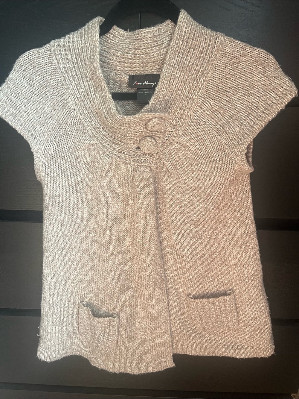 Coastal boho textured knit cardigan by Love Always beige short sleeve sweater